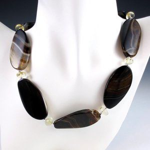 Agate, Citrine, and Sterling Silver Necklace